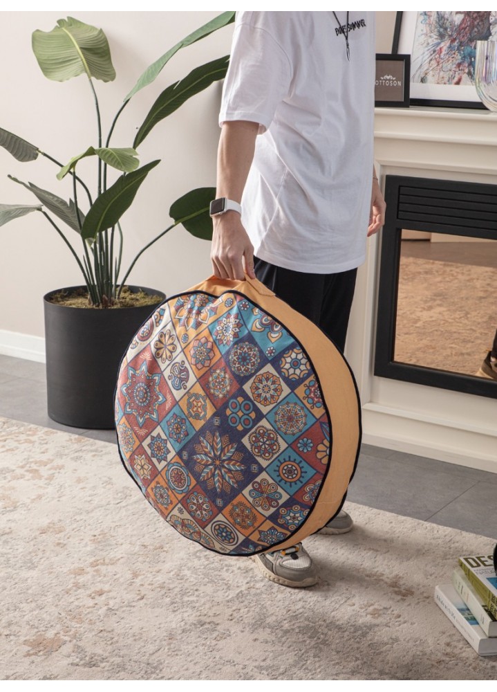 Serenon Mosaic Harmony Yuvarlak Yer Minderi – Renkli Mozaik Desenli & Turuncu Kenarlı