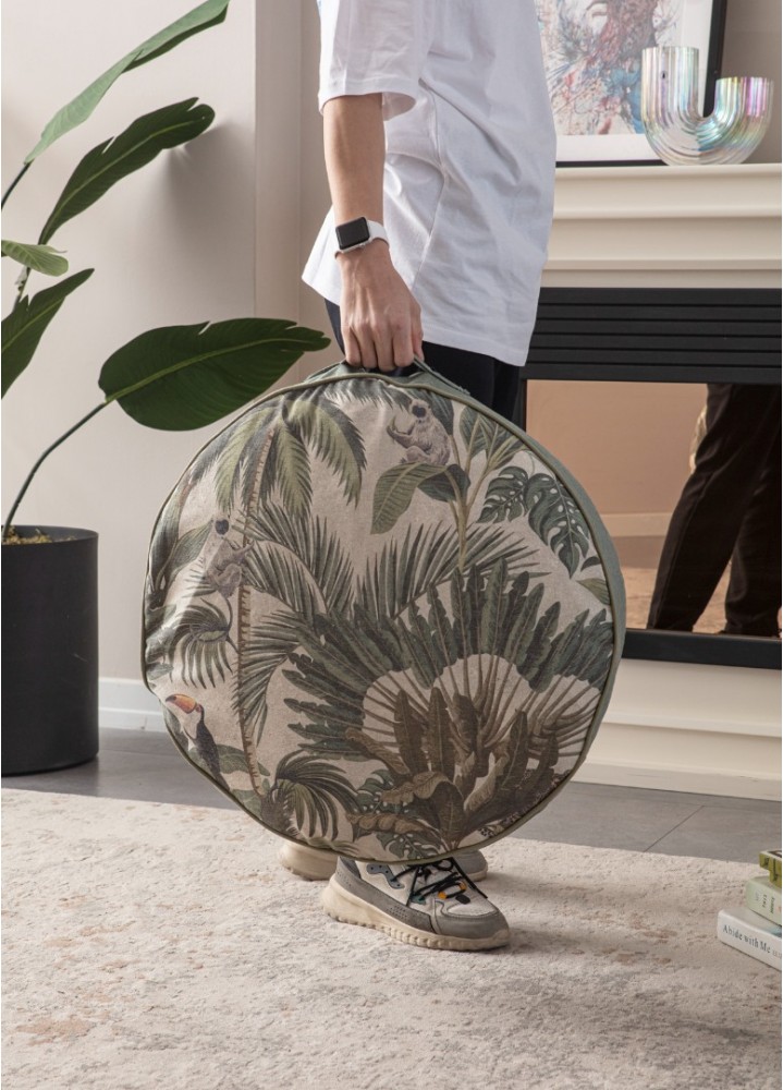 Serenon Tropic Jungle Yuvarlak Yer Minderi – Tropik Desenli & Yeşil Kenarlı