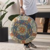 Serenon Ocean Mandala Yuvarlak Yer Minderi – Balıklı Mandala Desenli & Kot Mavi Kenarlı