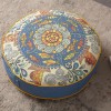 Serenon Ocean Mandala Yuvarlak Yer Minderi – Balıklı Mandala Desenli & Kot Mavi Kenarlı