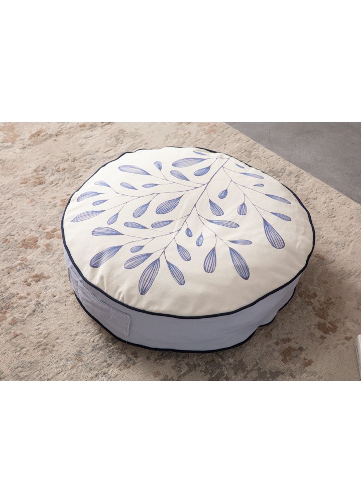 Serenon Indigo Leaf Yer Minderi – Mavi Yaprak Desenli & Açık Mavi Kenarlı